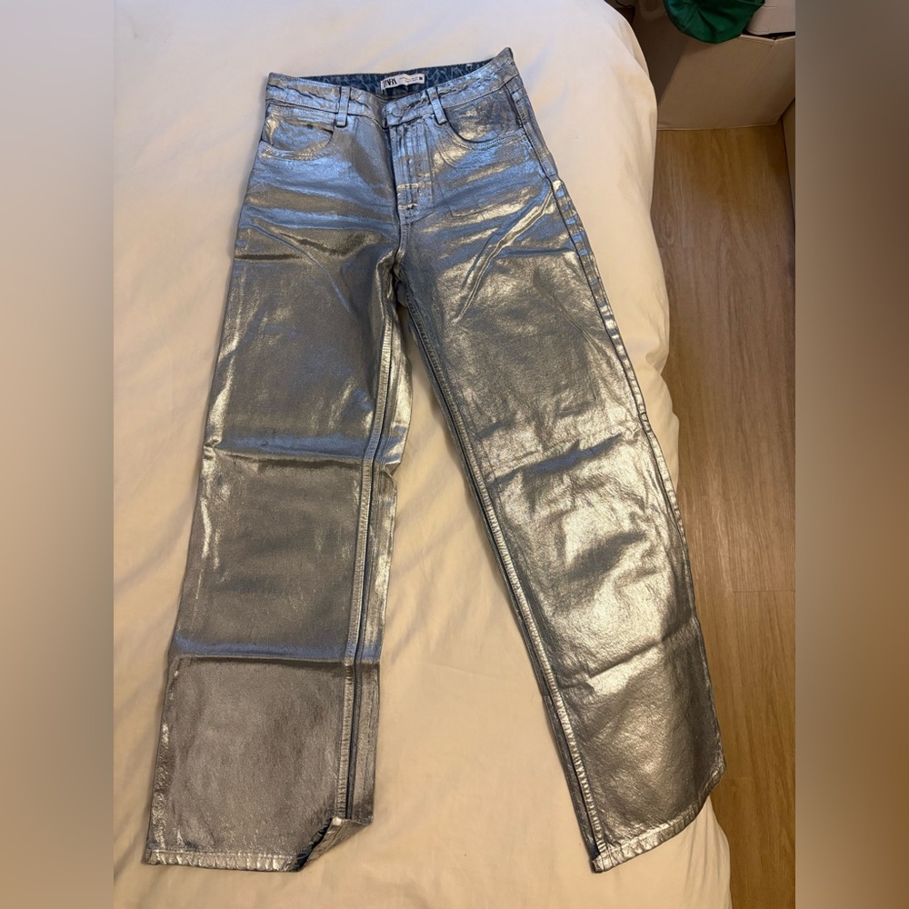 Shiny Silver Metallic Zara Jeans